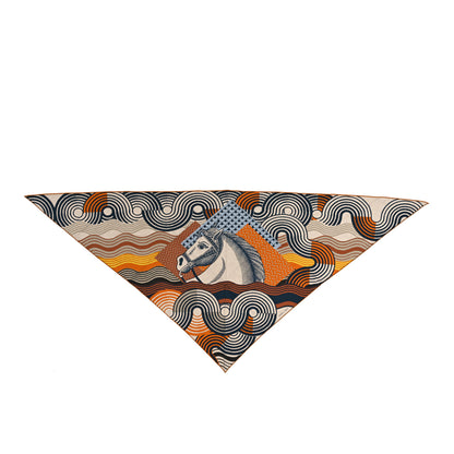 Hermes Cashmere Silk Cheval Vague Giant Pointe Triangle Scarf Caramel Bleu Naturel 1 of 3