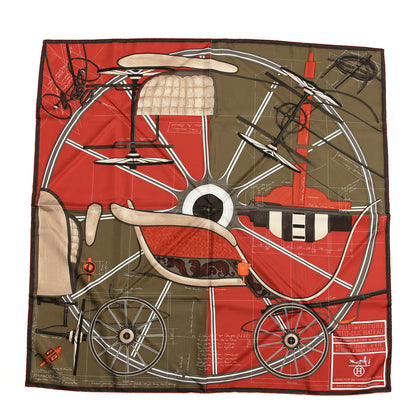 Hermes Silk Printed Petit Duc Scarf 90 Rouge Bronze Beige 1 of 4