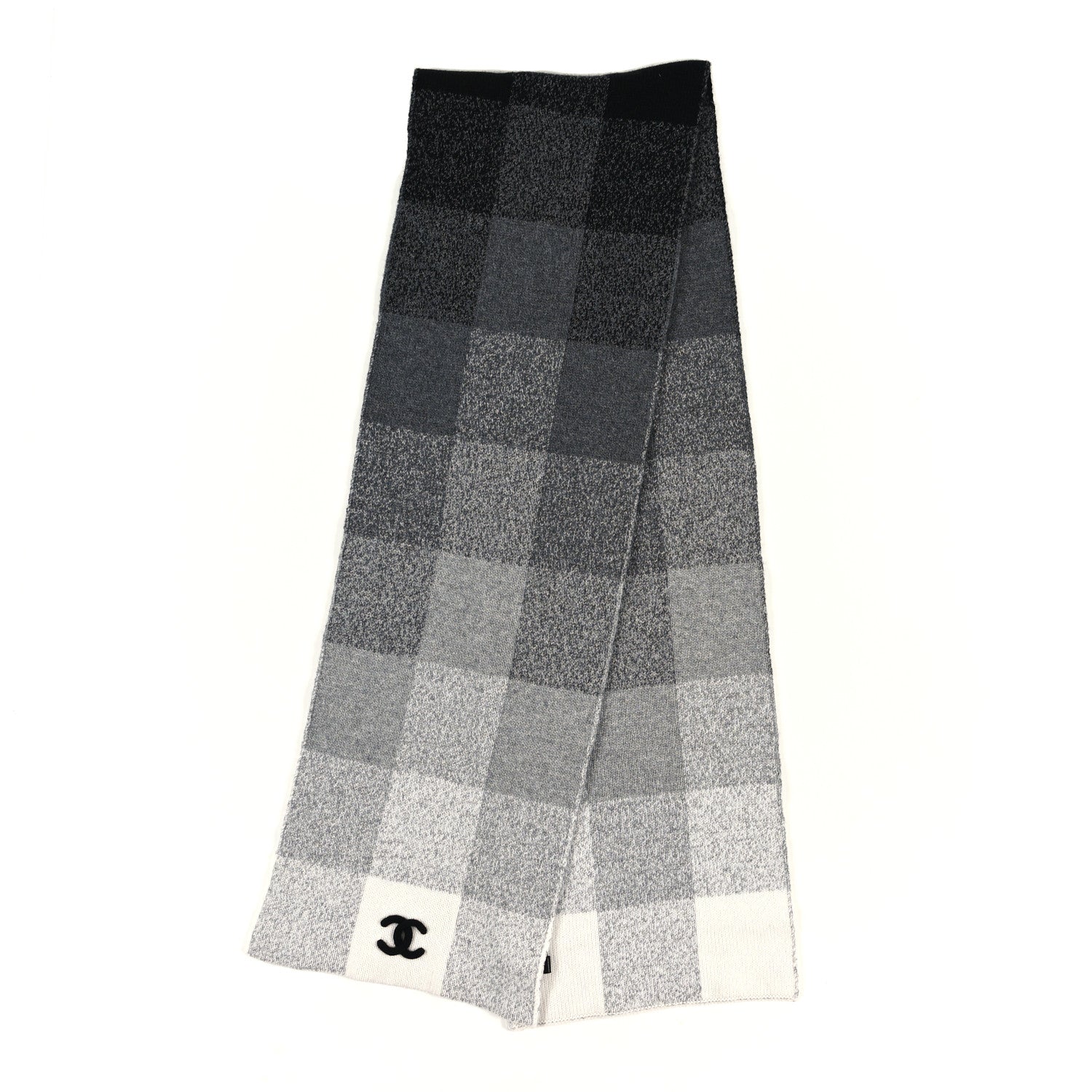 Chanel Cashmere Plaid CC Scarf Grey 2 of 4