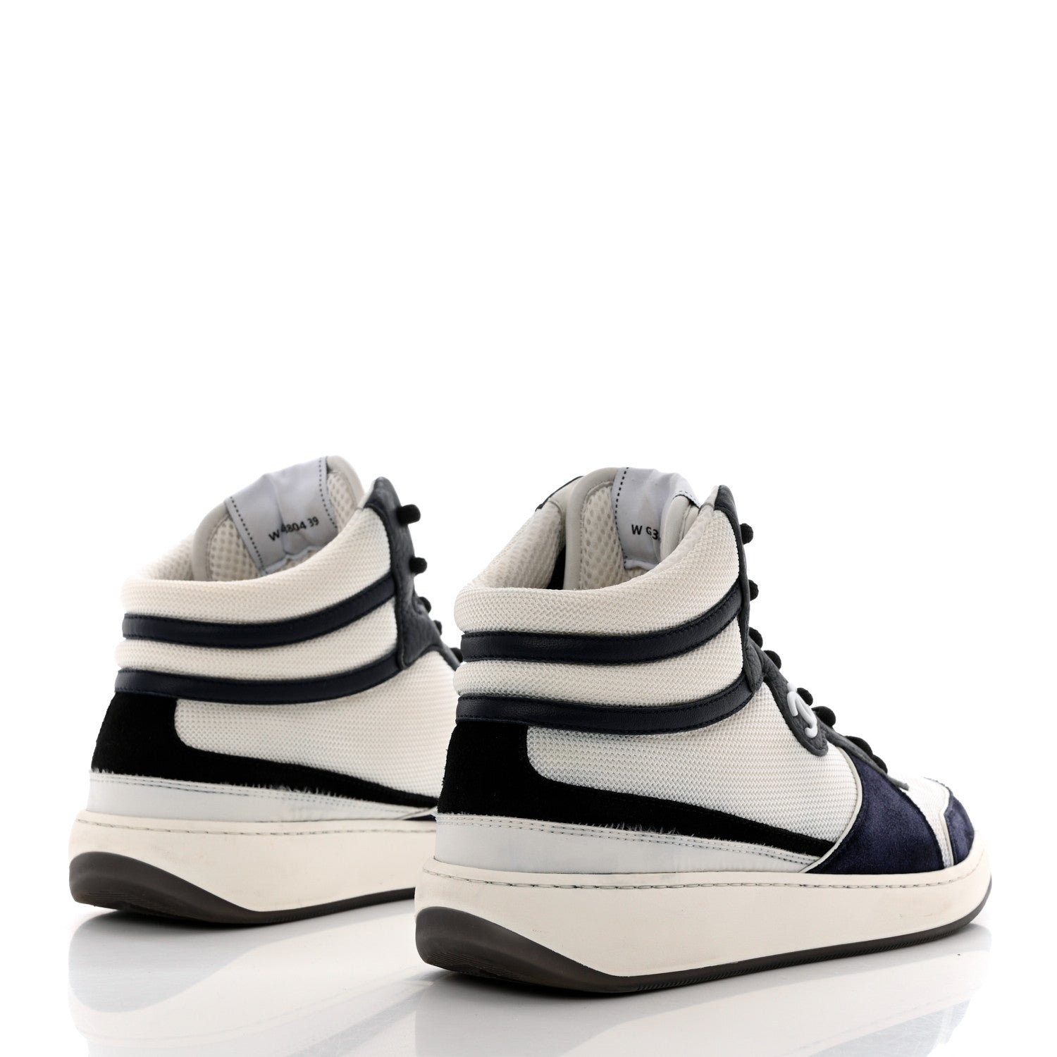 Chanel Suede Fabric Grained Calfskin Womens CC High Top Sneakers 39 White Navy 4 of 15