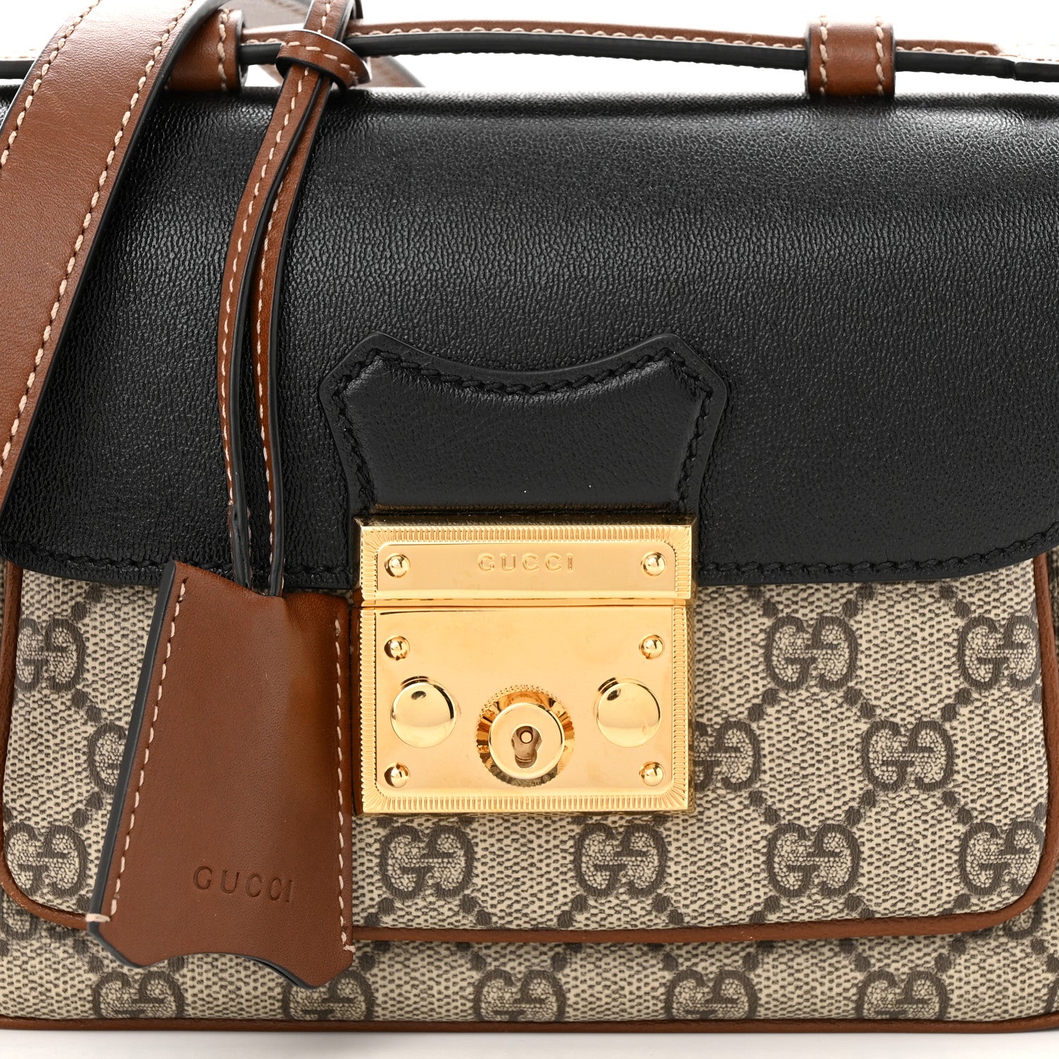 Gucci GG Supreme Monogram New Sakai Lux Calfskin Mini Padlock Flap Pocket Shoulder Bag Beige Ebony Black Cuir 9 of 11