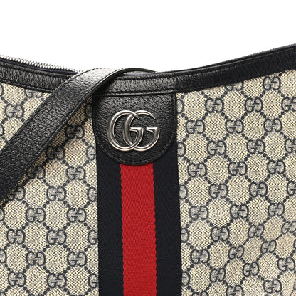 Gucci GG Supreme Monogram Textured Dollar Calfskin Web Small Ophidia Half Moon Hobo Beige Blue 8 of 10