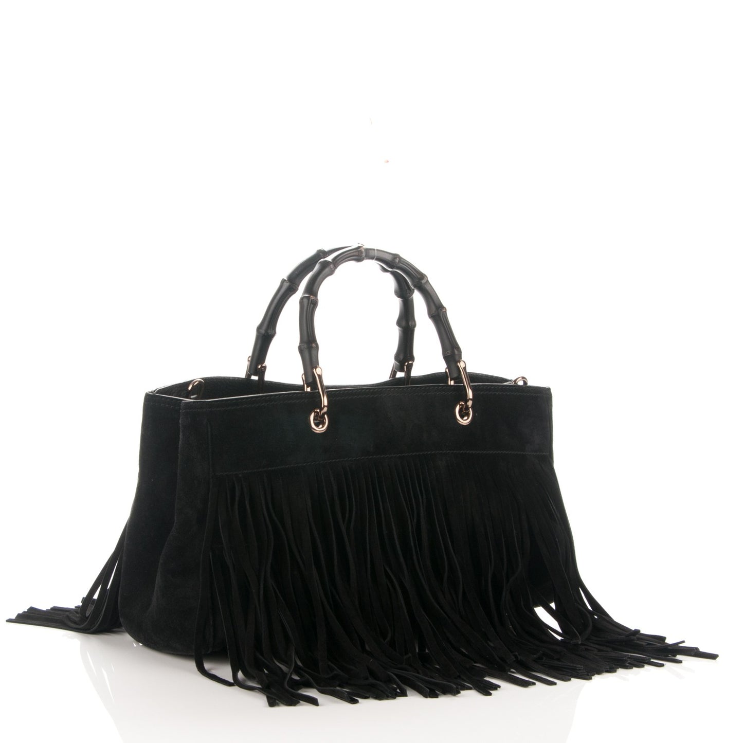 Suede Bamboo Fringe Medium Shopper Tote Black