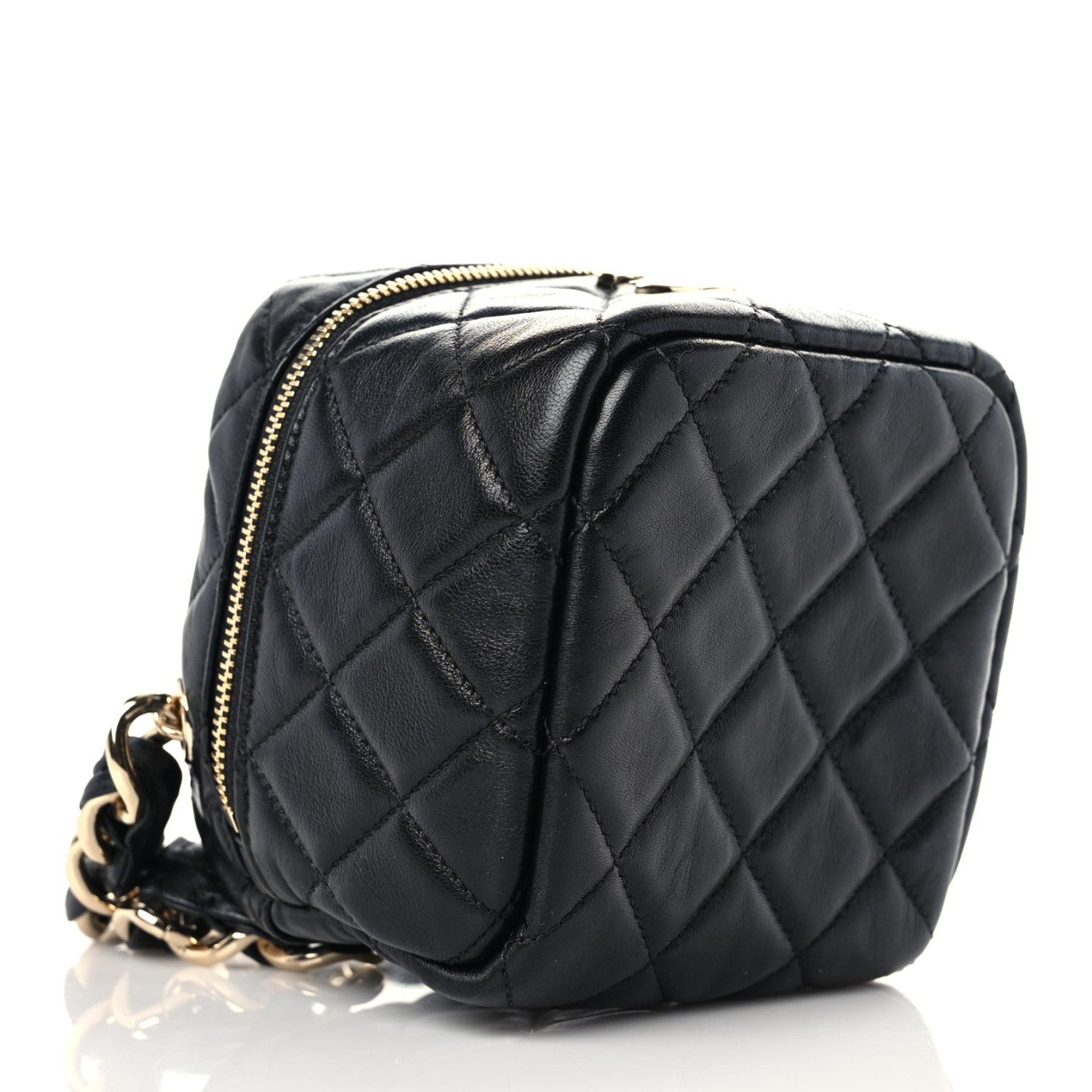 Chanel Lambskin Quilted Cube Chain Wristlet Case Black 4 of 10