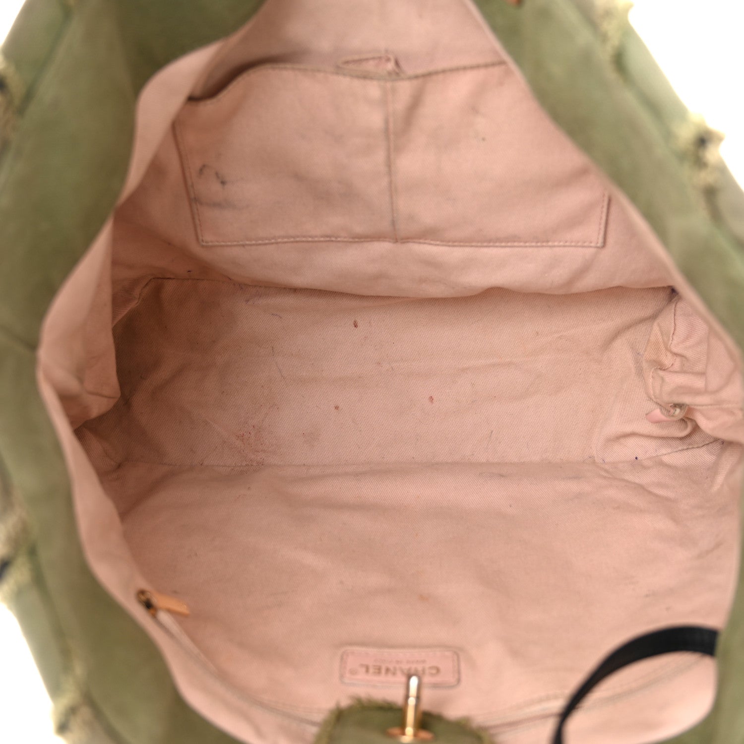 Chanel Canvas Chevron Cuba Patchwork Shopper Tote Khaki 5 of 11