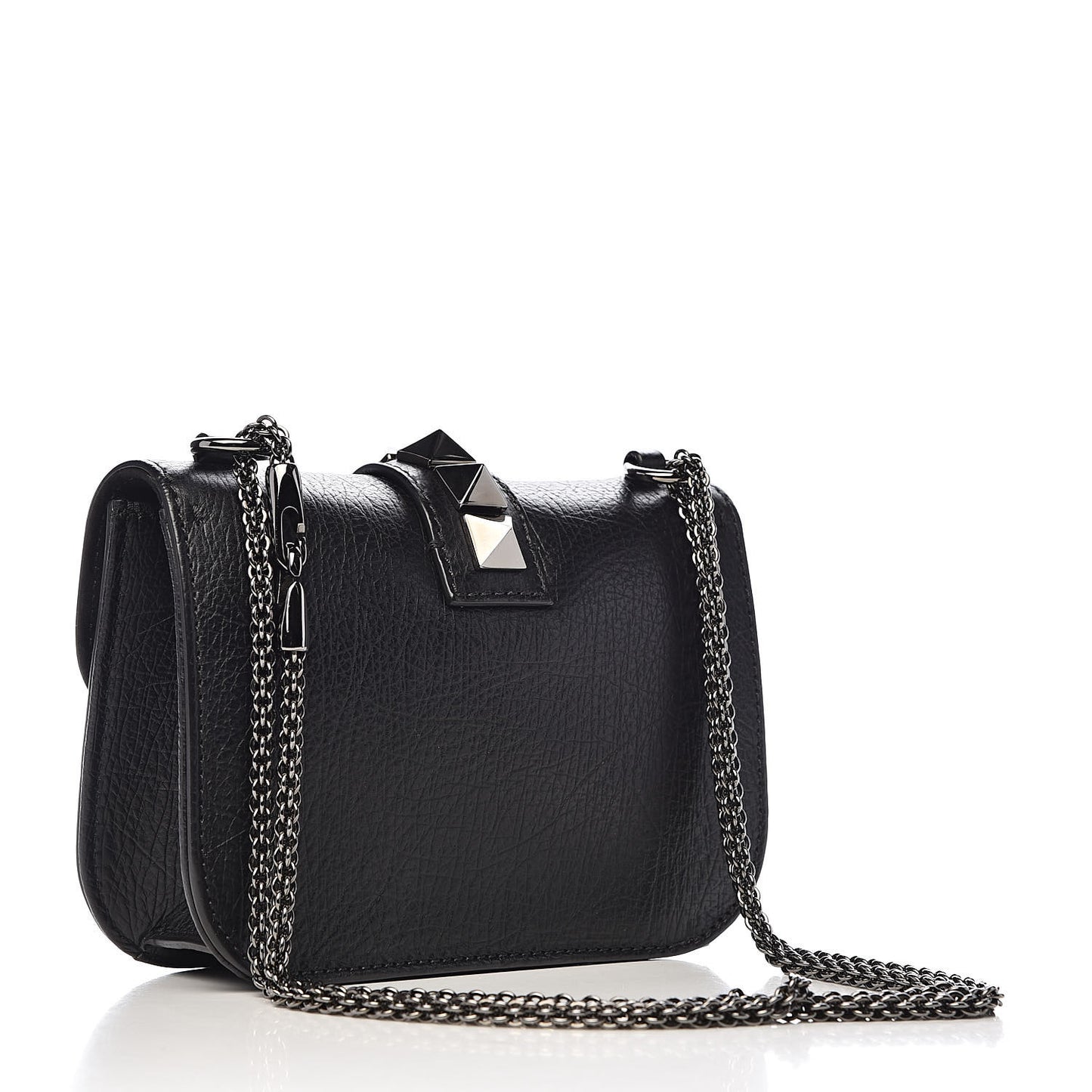 Pebbled Calfskin Small Glam Lock Rockstud Flap Black