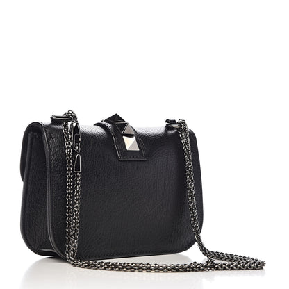 Valentino Garavani Pebbled Calfskin Small Glam Lock Rockstud Flap Black 3 of 11