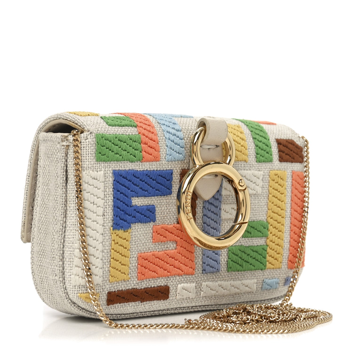 Fendi Canvas Vitello King FF Multicolor Embroidered Nano Baguette Charm Multicolor 4 of 16