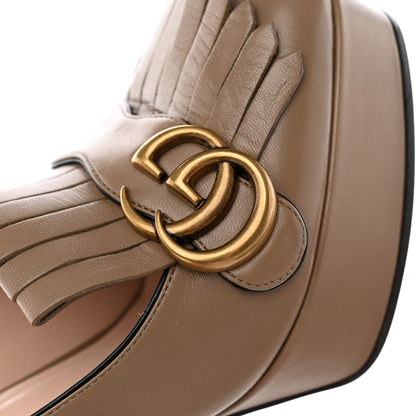 Gucci Malaga Kid GG Marmont Fringe Platform High Heel Loafer Pumps 38 Mud 8 of 15