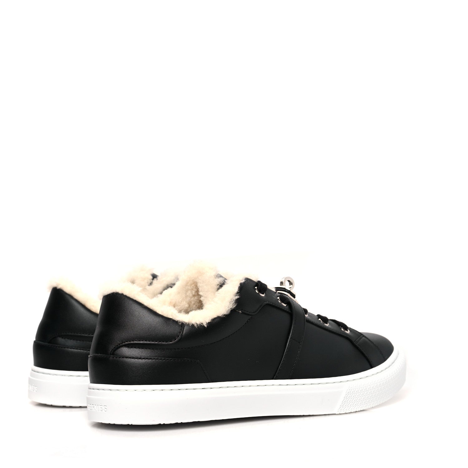 Hermes Calfskin Shearling Day Sneakers 40 Black Ecru 4 of 6