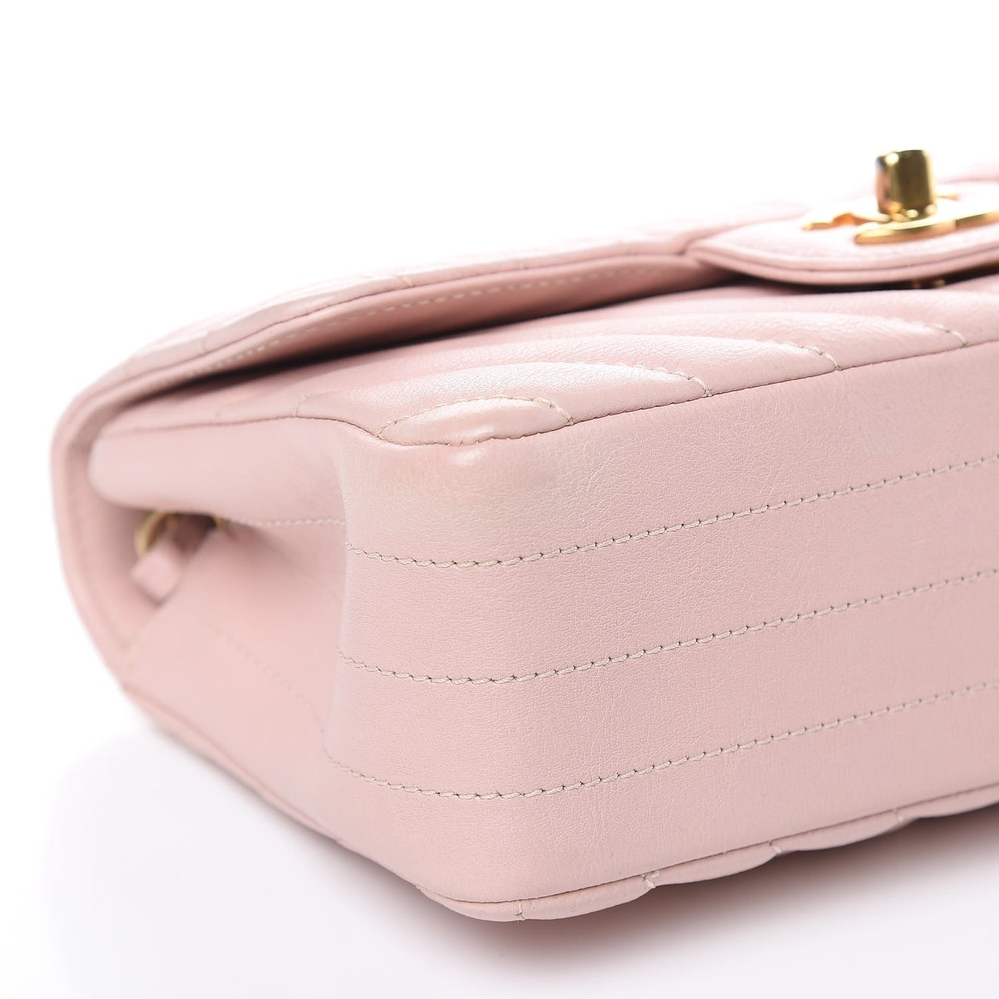 Calfskin Chevron Quilted Mini Rectangular Flap Light Pink