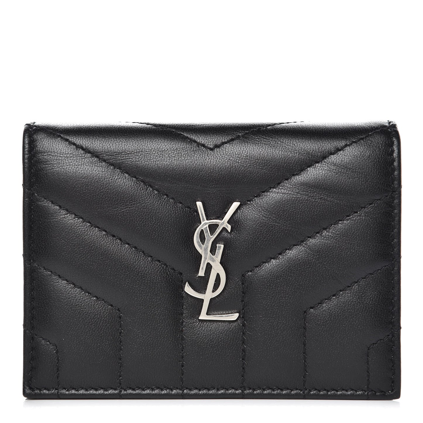 Lambskin Y Quilted Monogram Loulou Flap Wallet Black