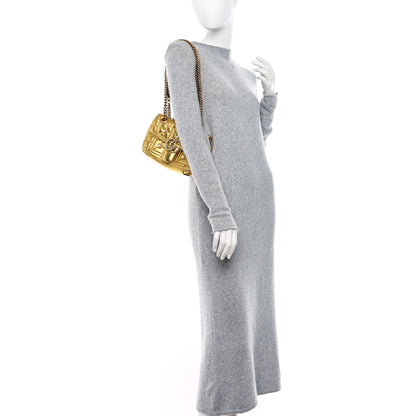Gucci Metallic Calfskin Matelasse Studded Mini Pearly GG Marmont Shoulder Bag Gold 2 of 9