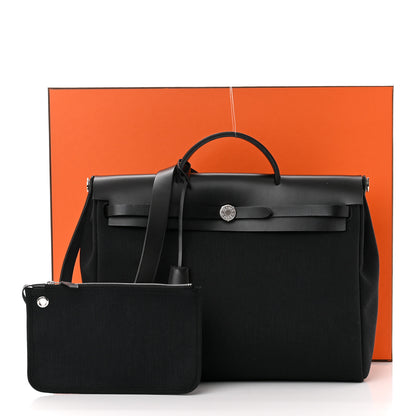 Hermes Military Toile Vache Hunter Herbag Messenger 39 Black 12 of 12