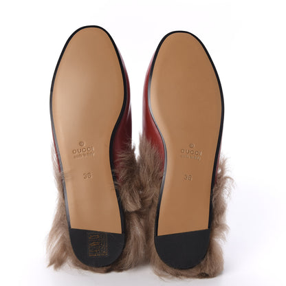 Gucci Betis Glamour Calfskin Fur Womens Princetown Slippers 36 Hibiscus Red Naturale 9 of 10