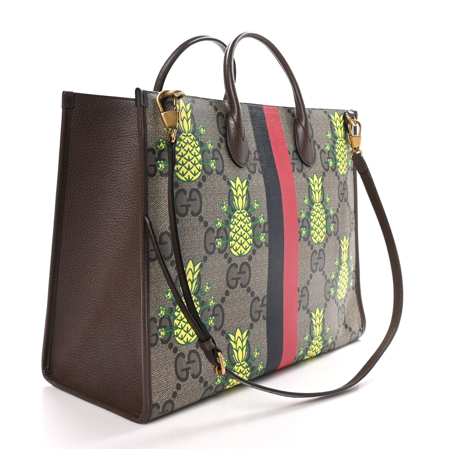 Gucci Maxi GG Supreme Monogram Pineapple Textured Dollar Calfskin Medium Retro Interlocking G Tote Bag Beige Ebony Green Pink New Acero 3 of 10