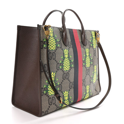 Gucci Maxi GG Supreme Monogram Pineapple Textured Dollar Calfskin Medium Retro Interlocking G Tote Bag Beige Ebony Green Pink New Acero 3 of 10