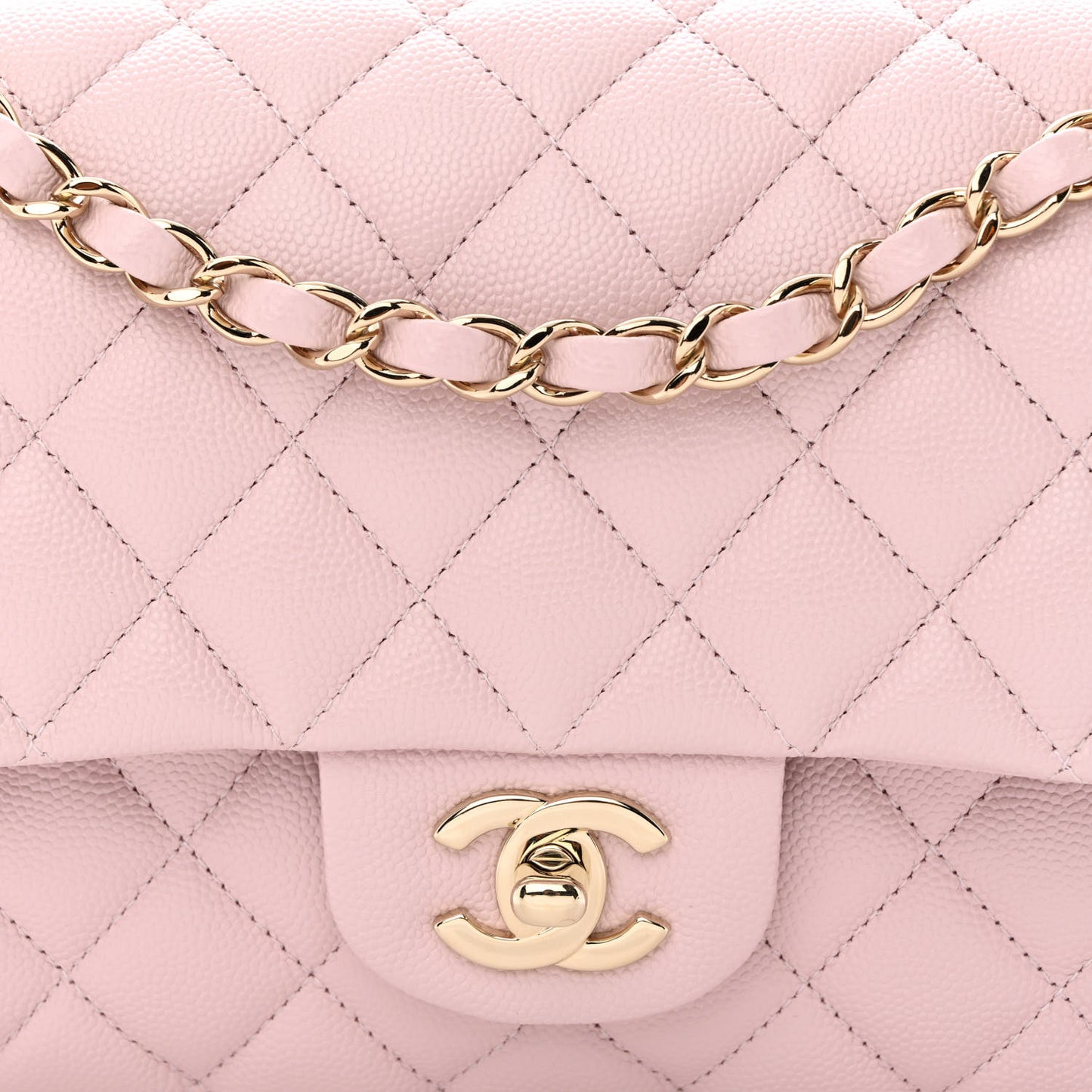 Caviar Quilted Medium Double Flap Light Pink