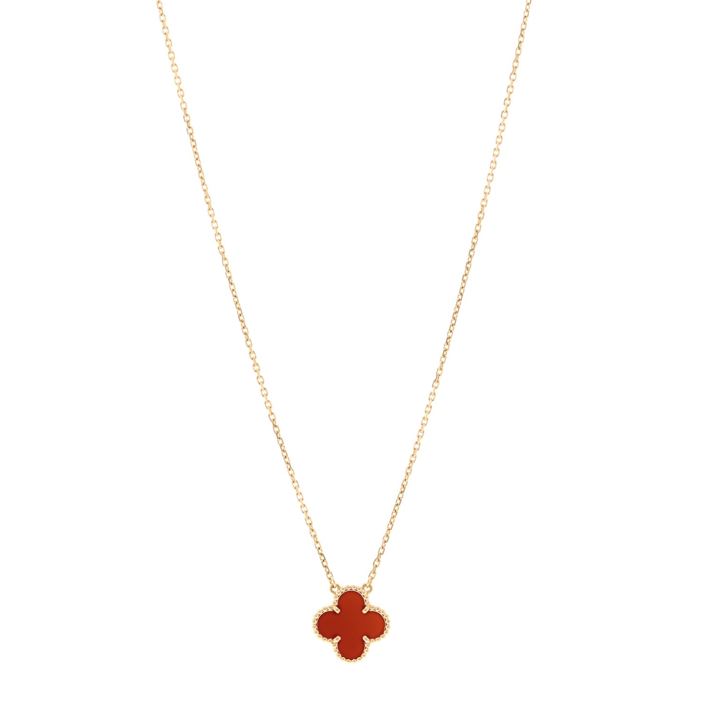 18K Yellow Gold Carnelian Vintage Alhambra Pendant Necklace