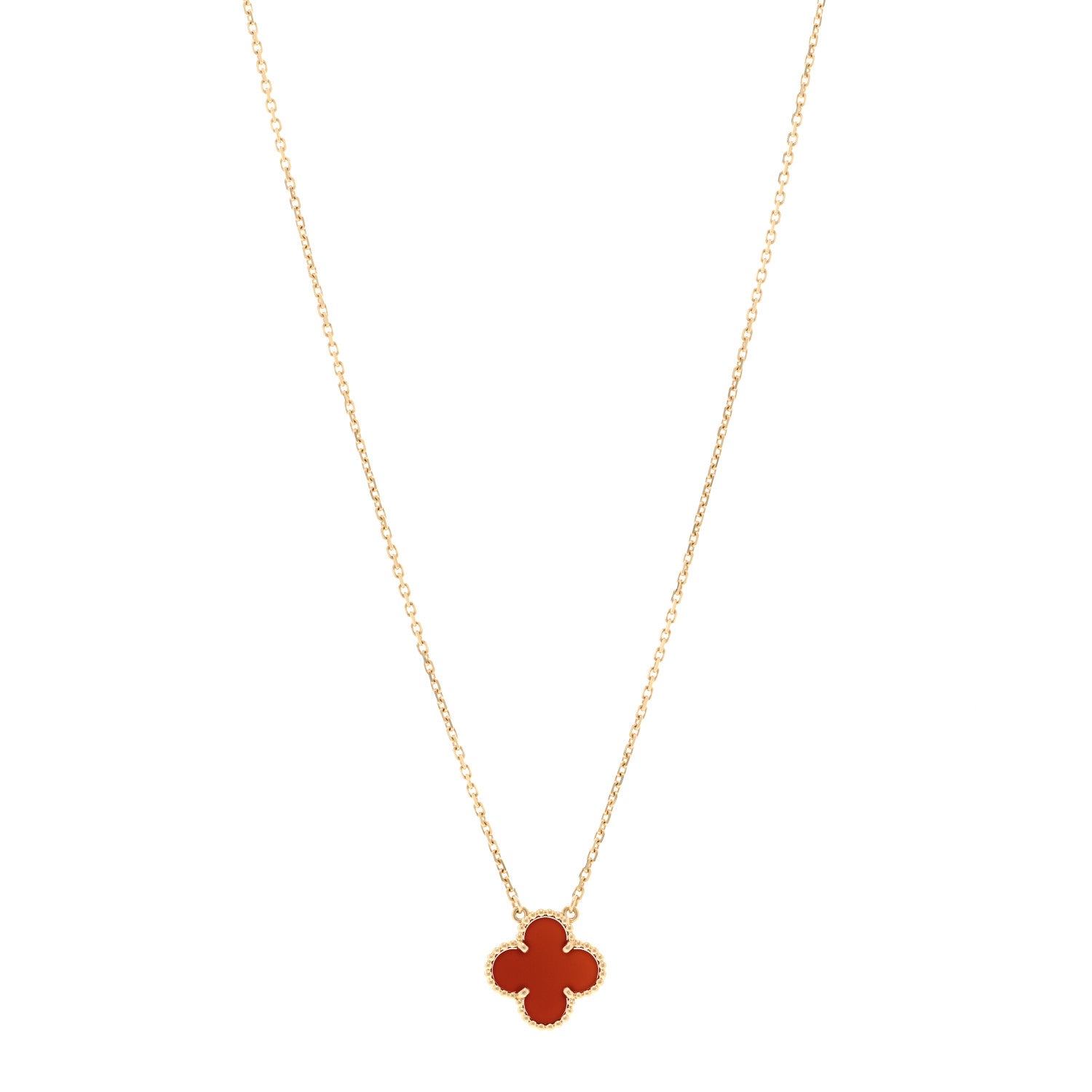 Van Cleef & Arpels 18K Yellow Gold Carnelian Vintage Alhambra Pendant Necklace 1 of 4