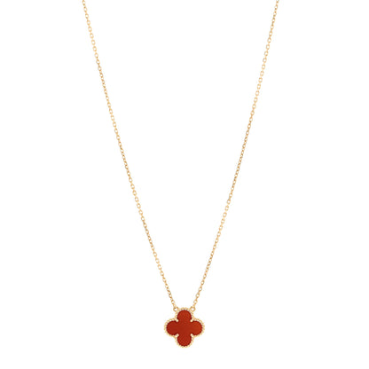 Van Cleef & Arpels 18K Yellow Gold Carnelian Vintage Alhambra Pendant Necklace 1 of 4