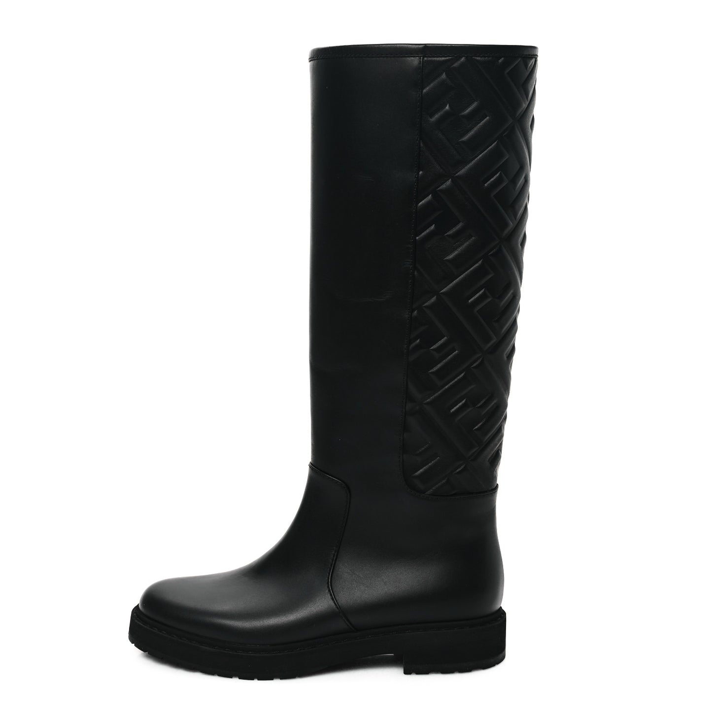 Vitello Nappa FF Embossed Tall Boots 38 Black