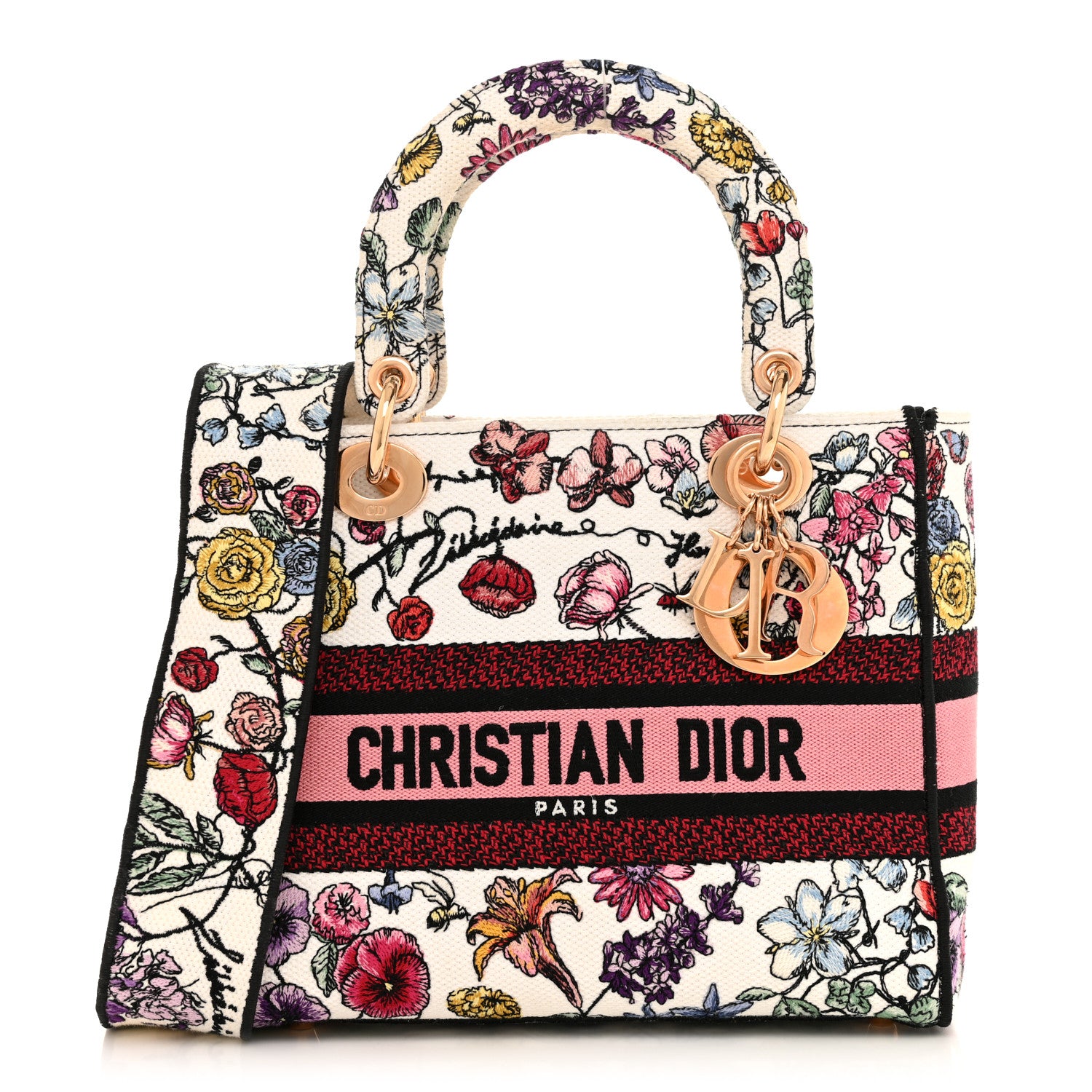 Christian Dior Canvas Florilegio Embroidered Medium Lady D-Lite White Multicolor 1 of 15
