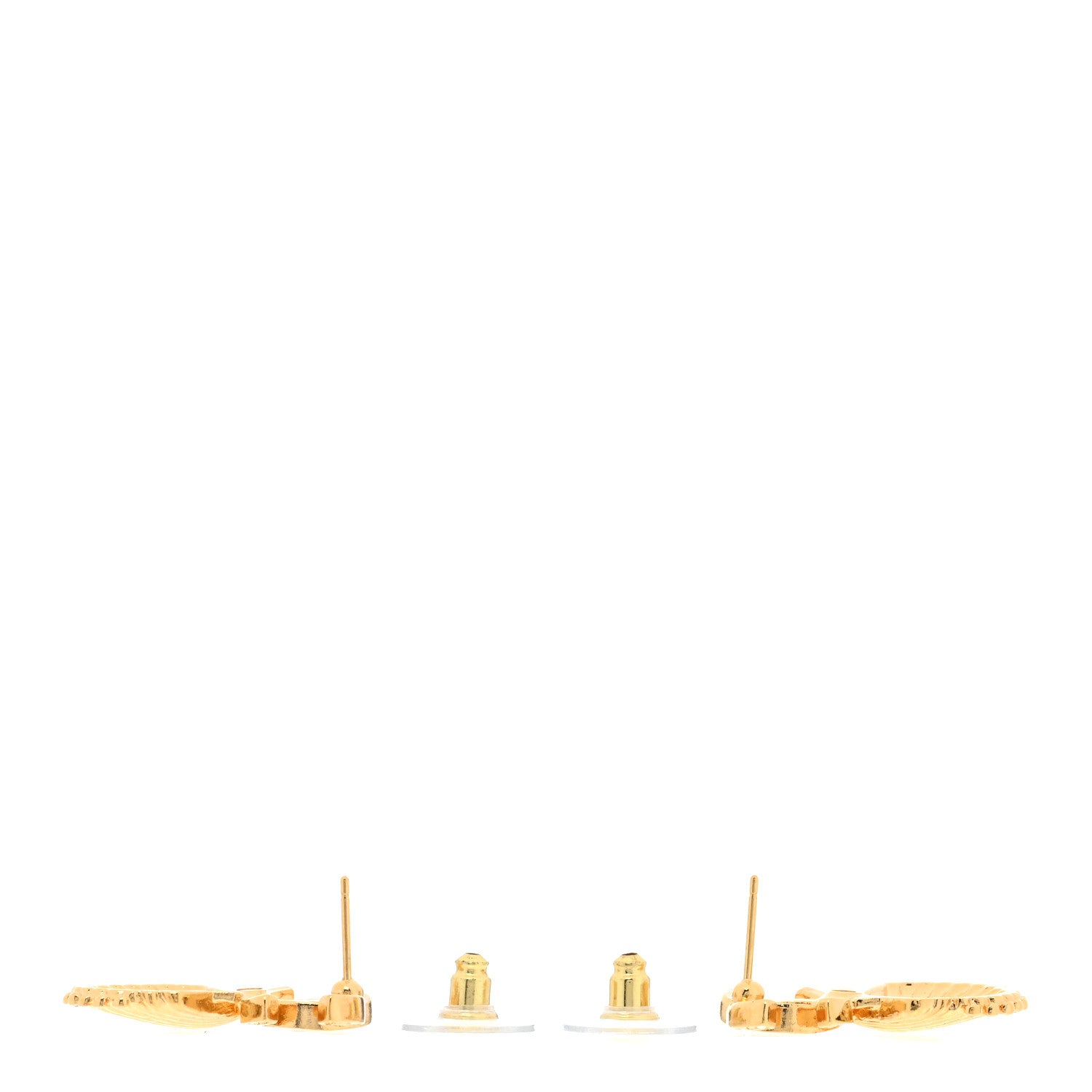 Chanel Crystal CC Shell Earrings Gold Pink 3 of 5