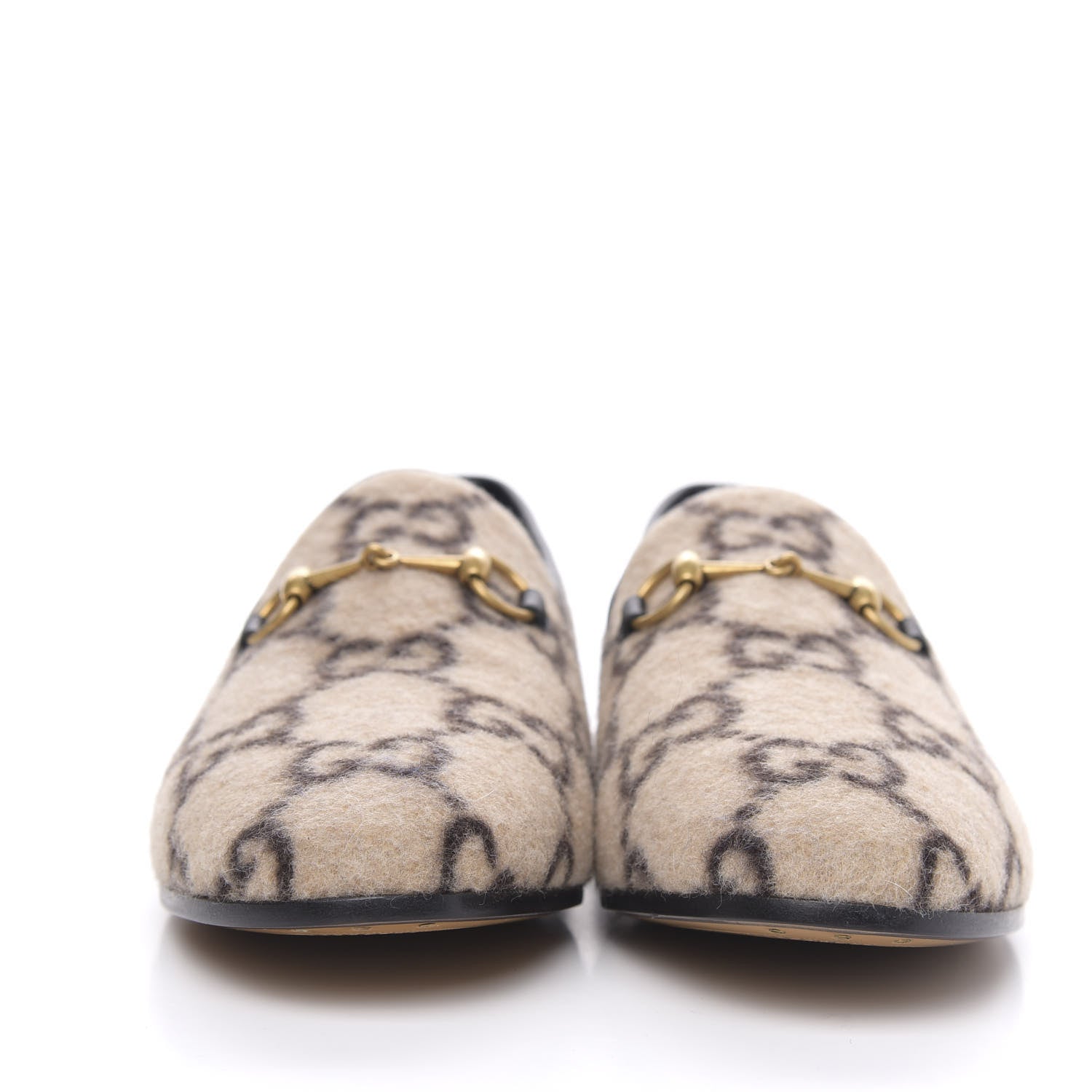 Gucci Covered Wool GG Monogram Womens Jordaan Loafers 38 Beige Ebony Black 2 of 9