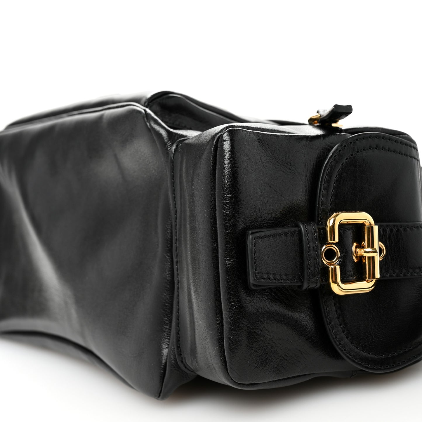 Shiny Calfskin Medium Double Carry Camera Bag Black
