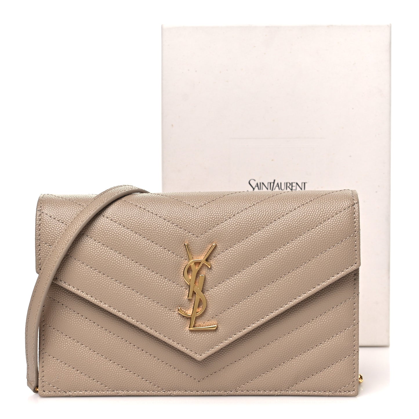 Grain De Poudre Matelasse Chevron Monogram Envelope Chain Wallet Dark Beige