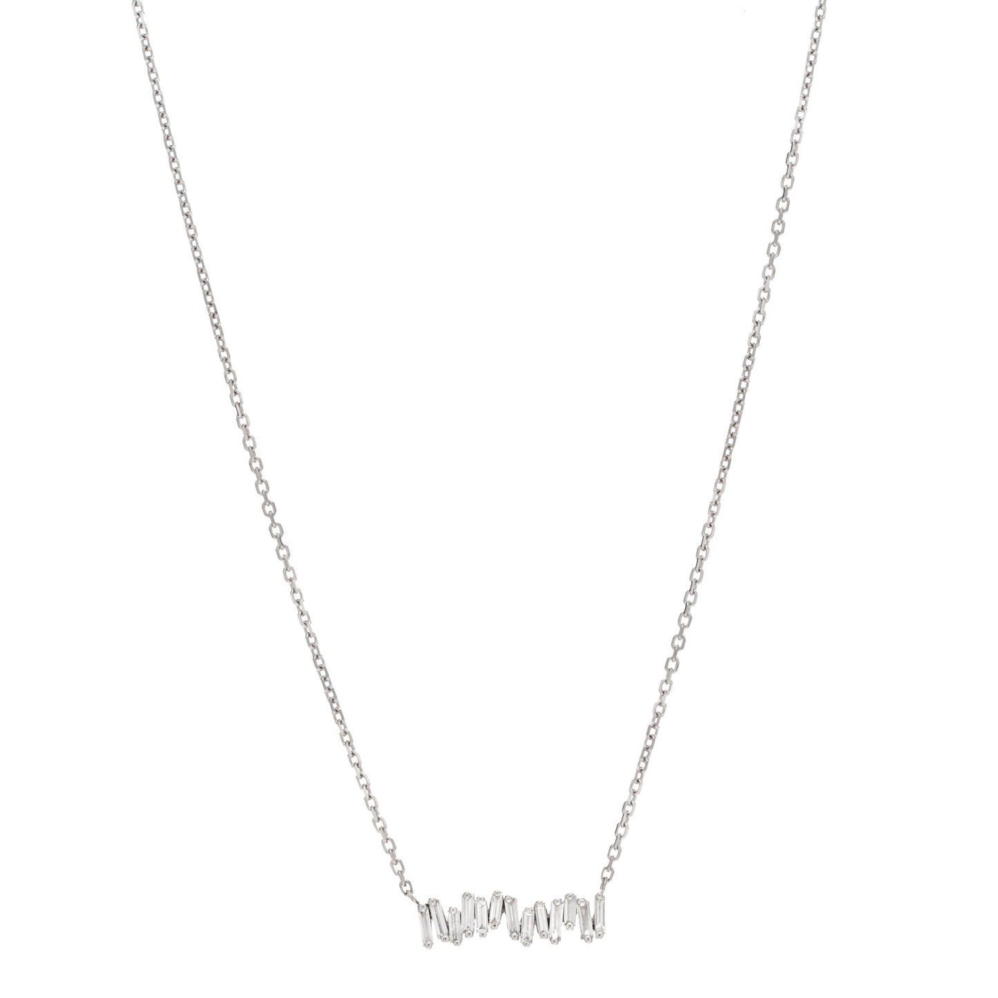 18K White Gold Diamond Classic Fireworks Bar Necklace