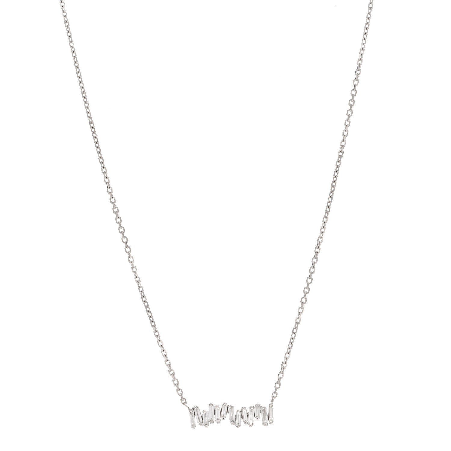 Suzanne Kalan 18K White Gold Diamond Classic Fireworks Bar Necklace 1 of 3