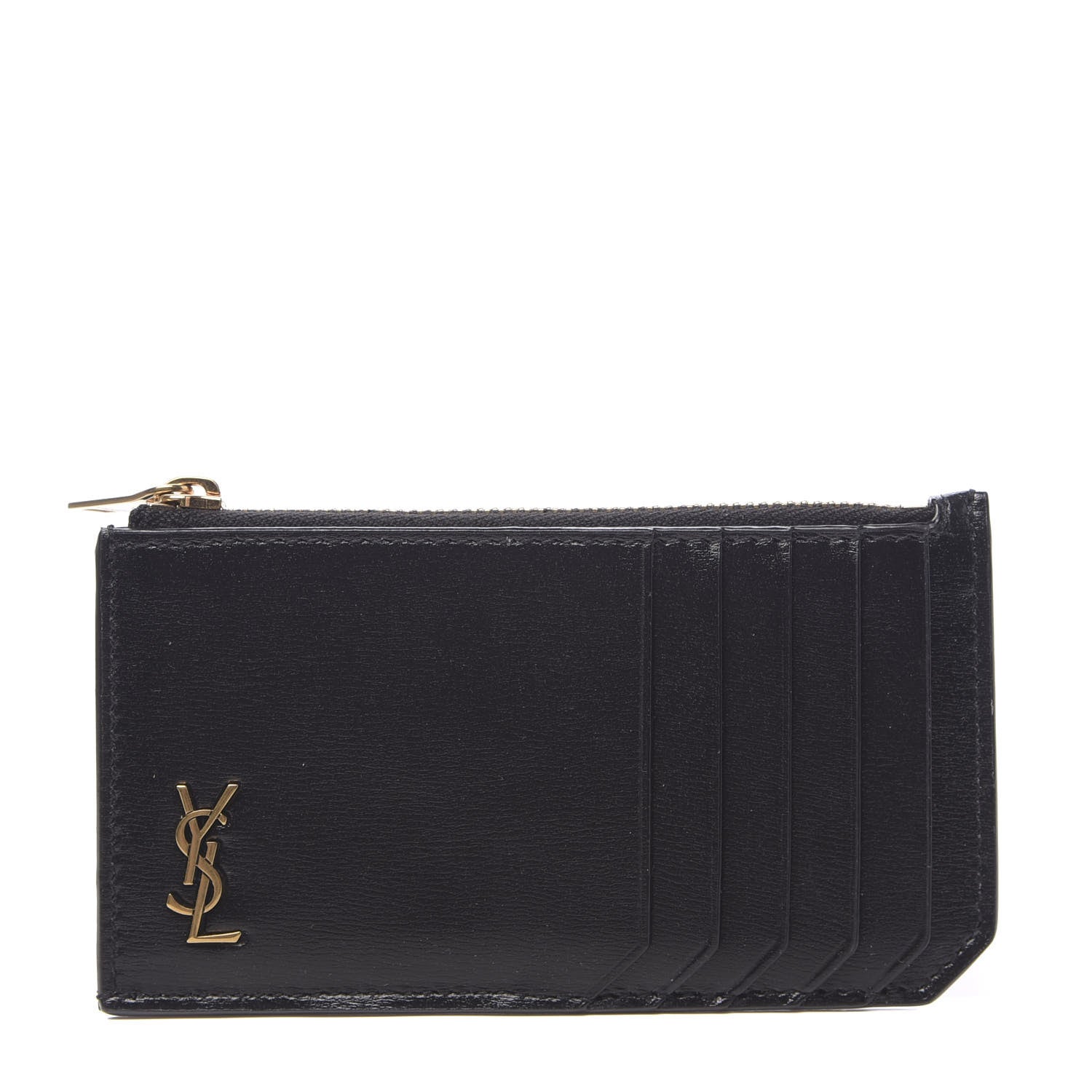 Saint Laurent Grained Calfskin Monogram 5 Fragments Zip Pouch Card Holder Black 1 of 7
