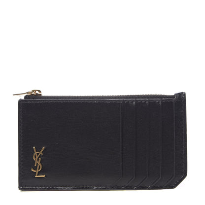 Saint Laurent Grained Calfskin Monogram 5 Fragments Zip Pouch Card Holder Black 1 of 7