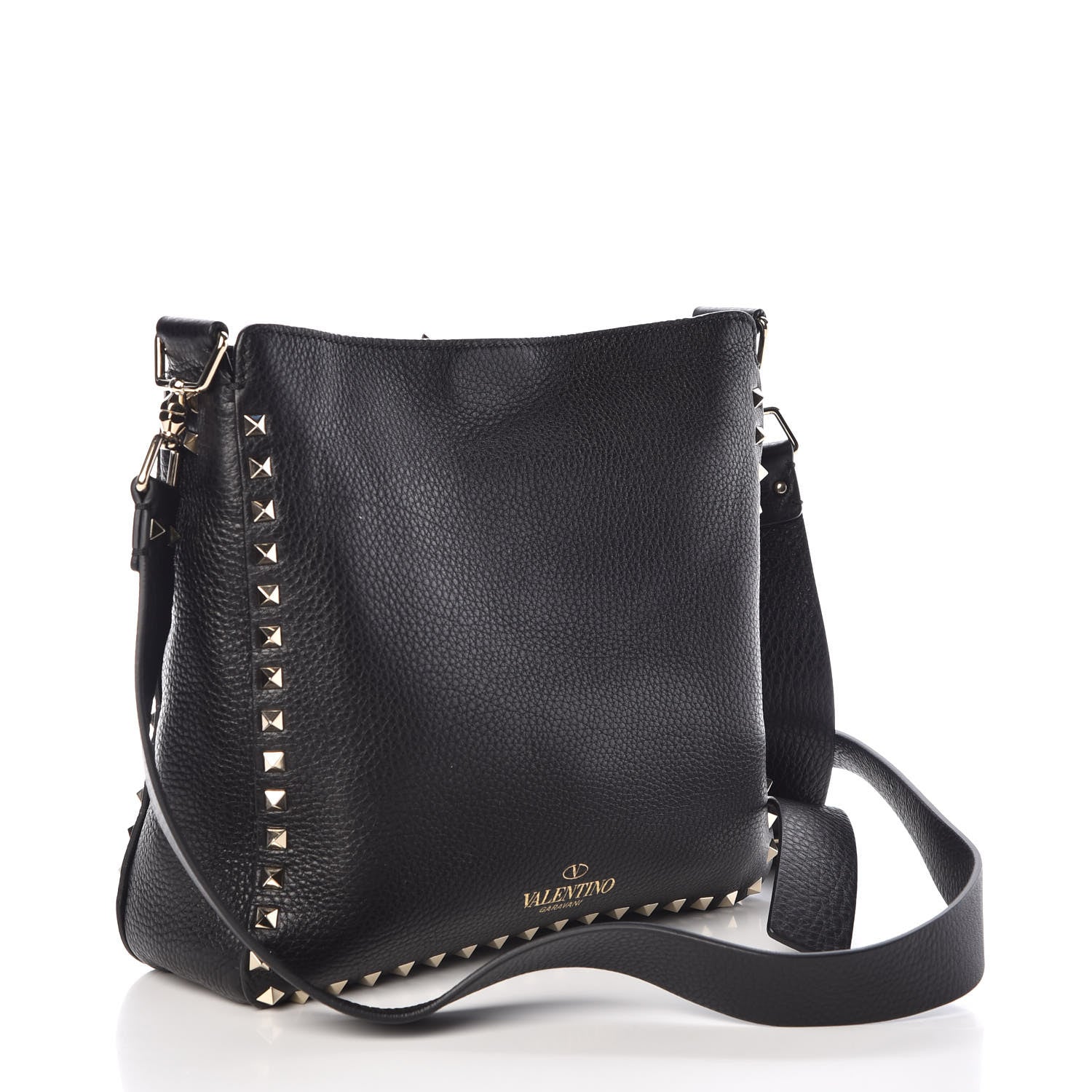 Valentino Garavani Pebbled Calfskin Small Rockstud Flip-Lock Messenger Bag Black 3 of 6