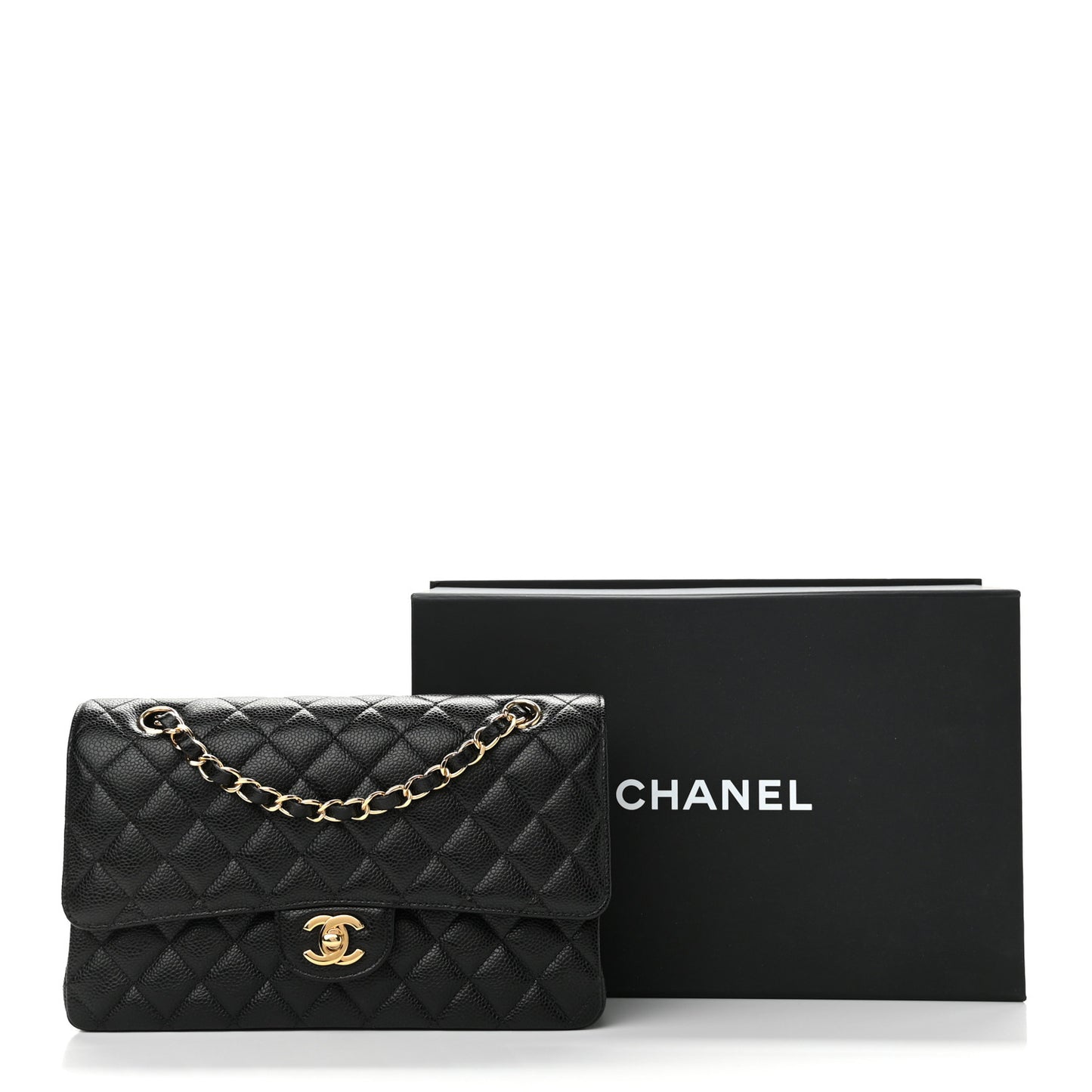 Caviar Quilted Medium Double Flap Black