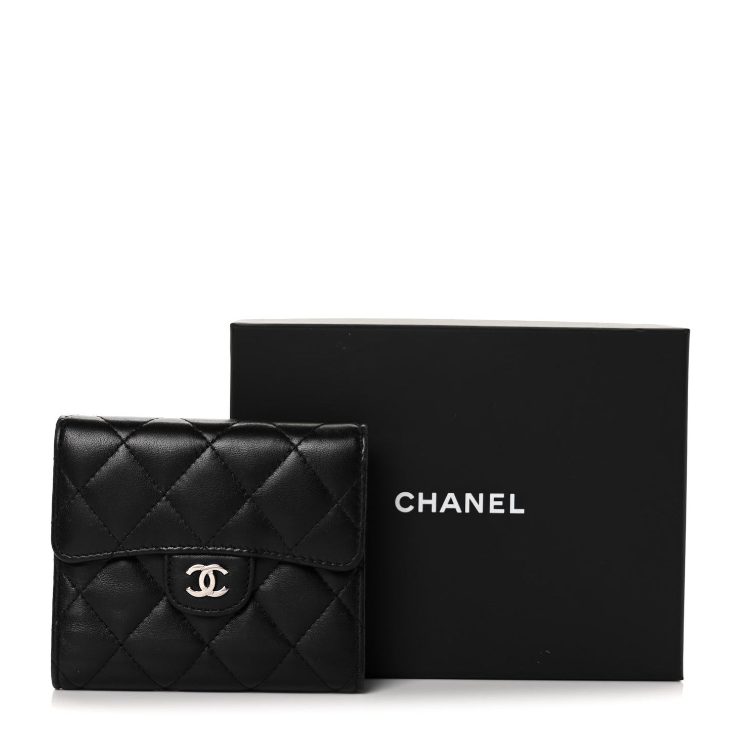 Lambskin Quilted Small Compact Wallet Black