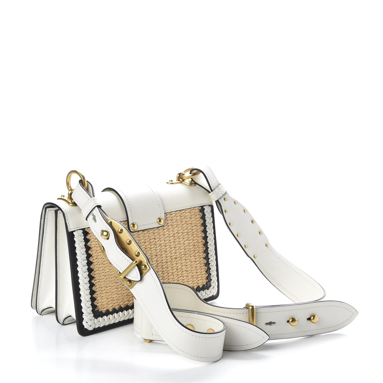 Prada City Calf Raffia Saffiano Cahier Bag Naturale White 3 of 9