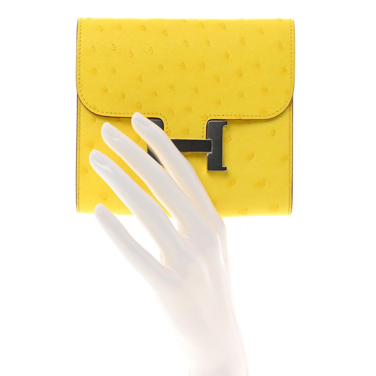 Ostrich Constance Short Wallet Jaune Citron
