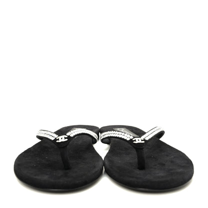 Chanel Suede Kidskin Strass CC Thong Sandals 38.5 Black 2 of 8