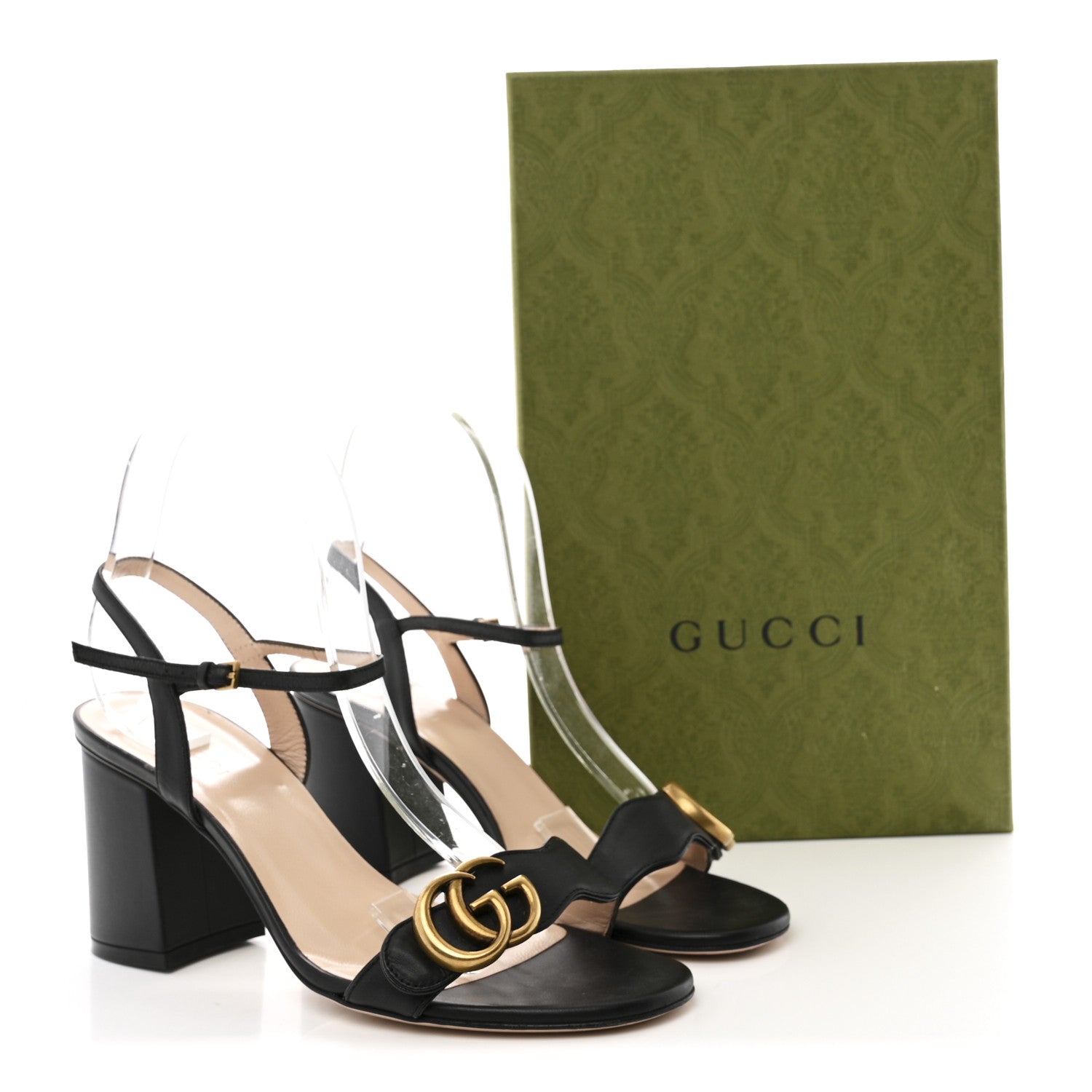 Gucci Lifford Calfskin GG Marmont Ankle Wrap 75mm Sandals 37.5 Black 10 of 10