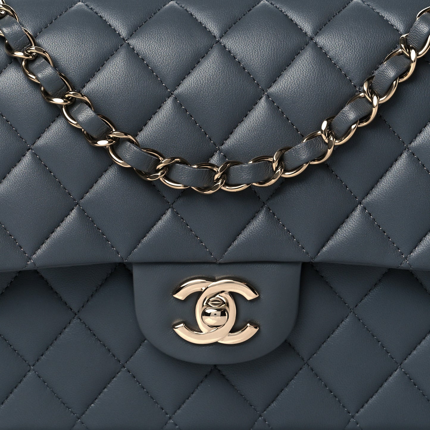 Lambskin Quilted Medium Double Flap Dark Grey