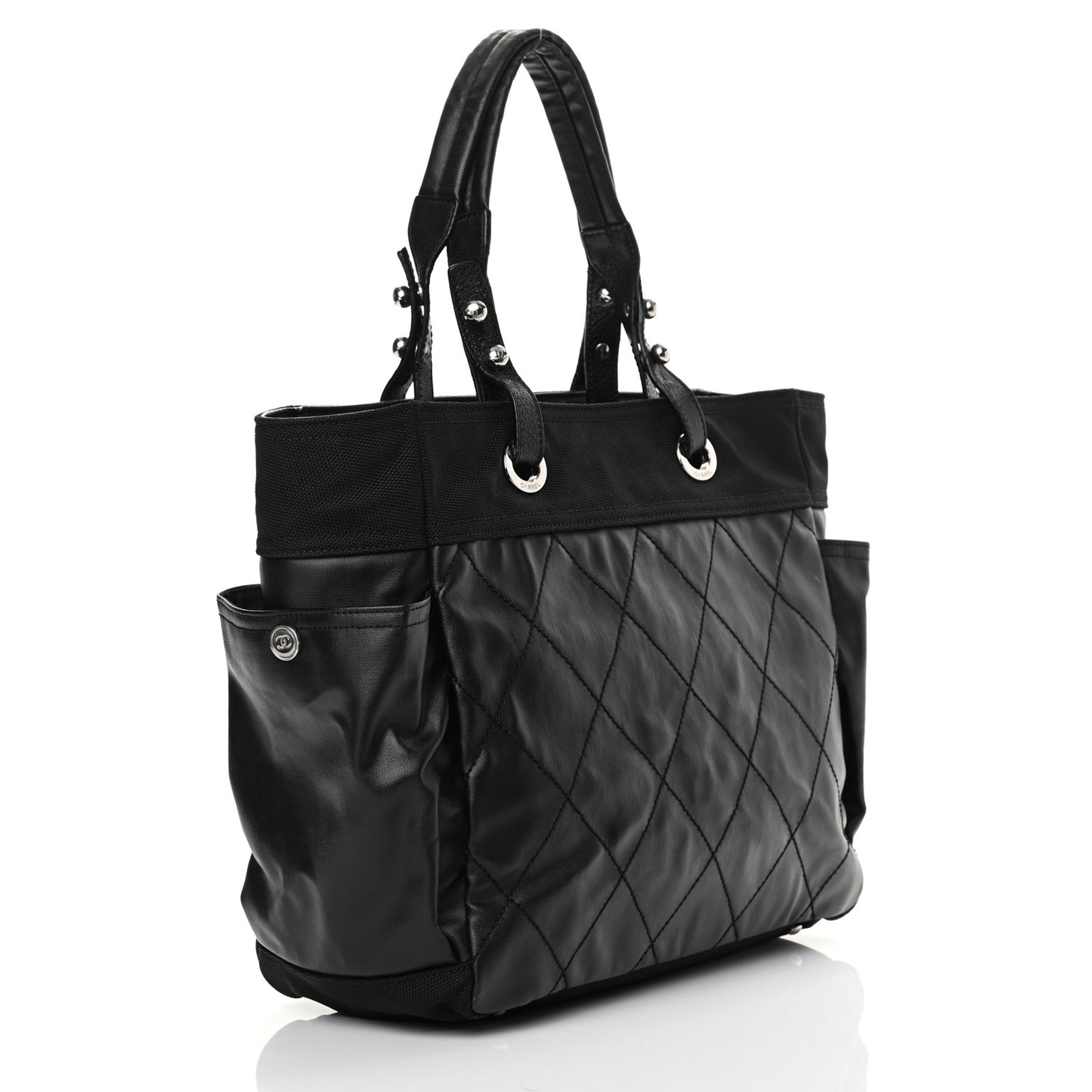 Coated Canvas Large Paris Biarritz Tote Black