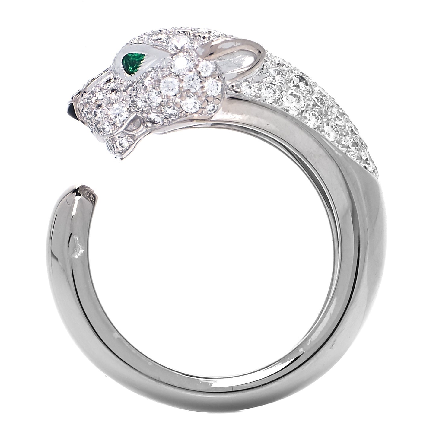 18K White Gold Diamond Black Onyx Emerald Panthere De Cartier Ring 50 5.25