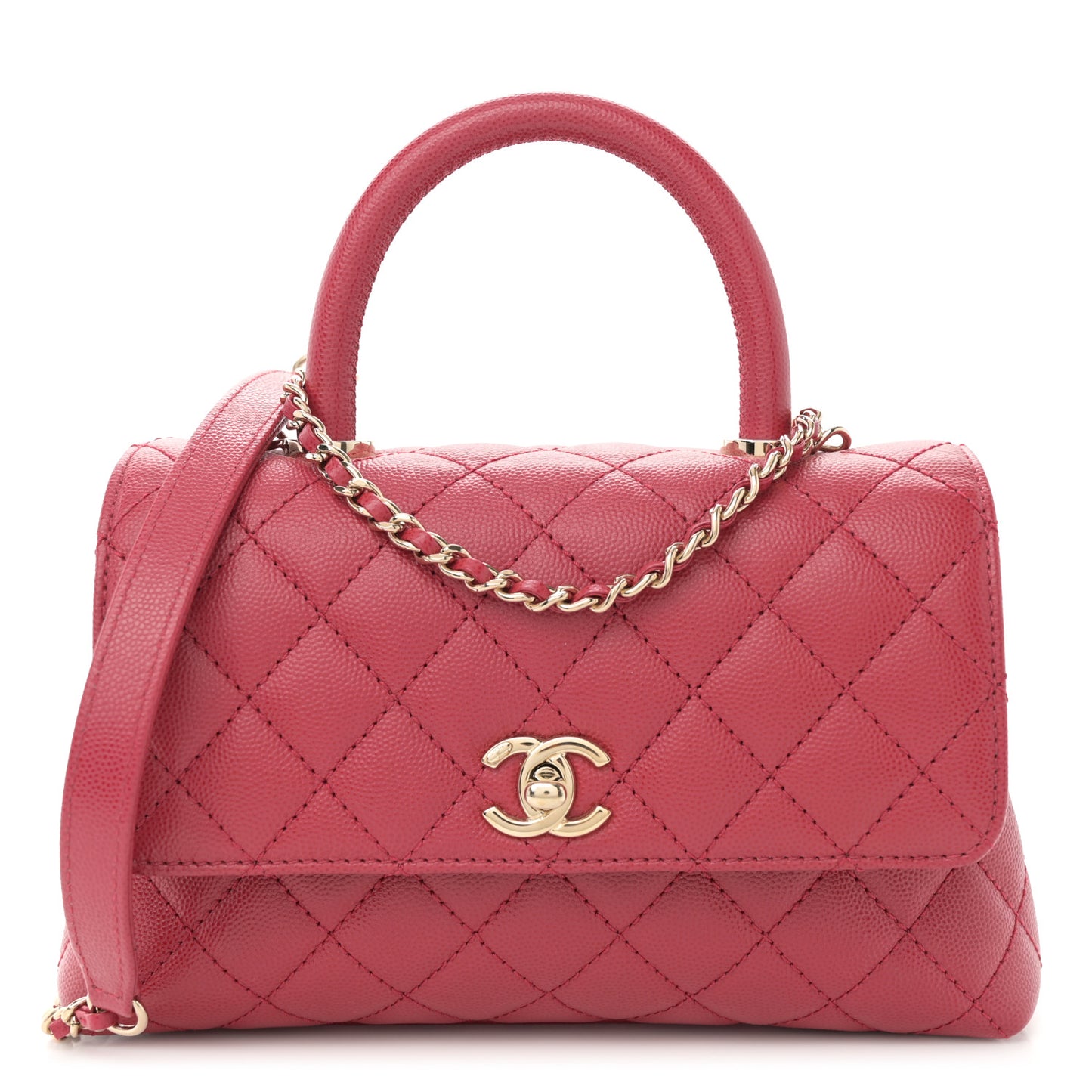 Caviar Quilted Mini Coco Handle Flap Dark Pink