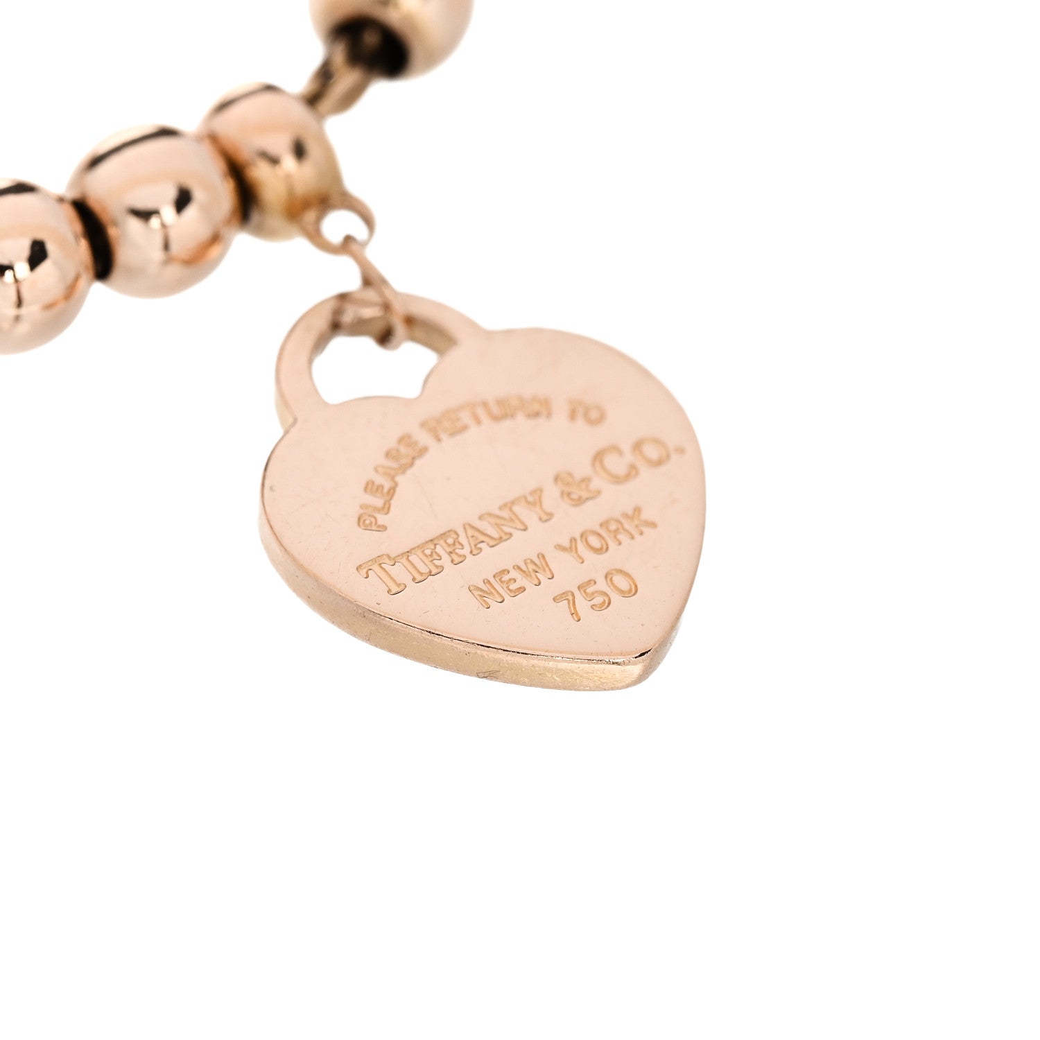 Tiffany 18K Rose Gold 4mm Return To Tiffany Bead Heart Tag
