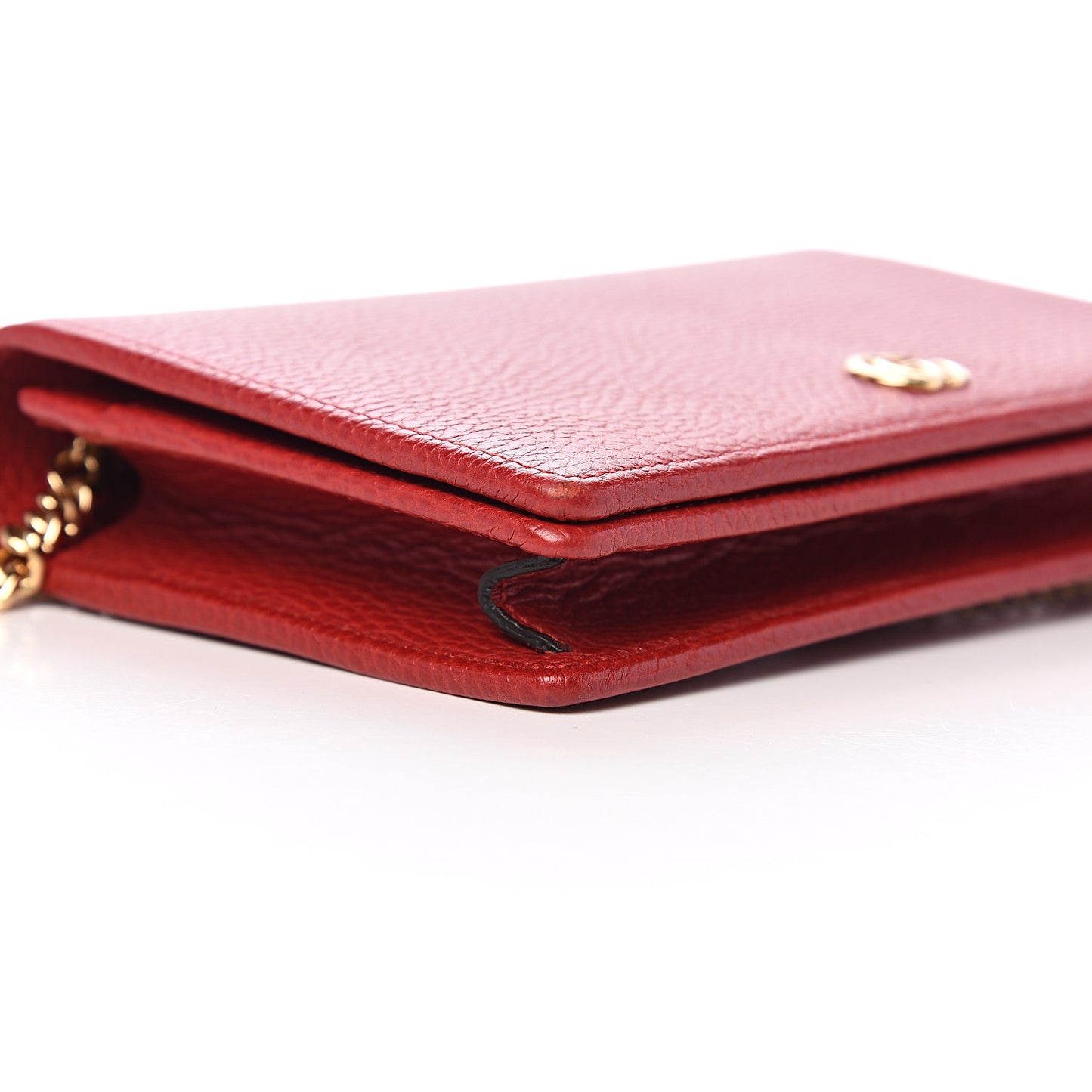 Dollar Calfskin Mini GG Marmont Chain Wallet Hibiscus Red