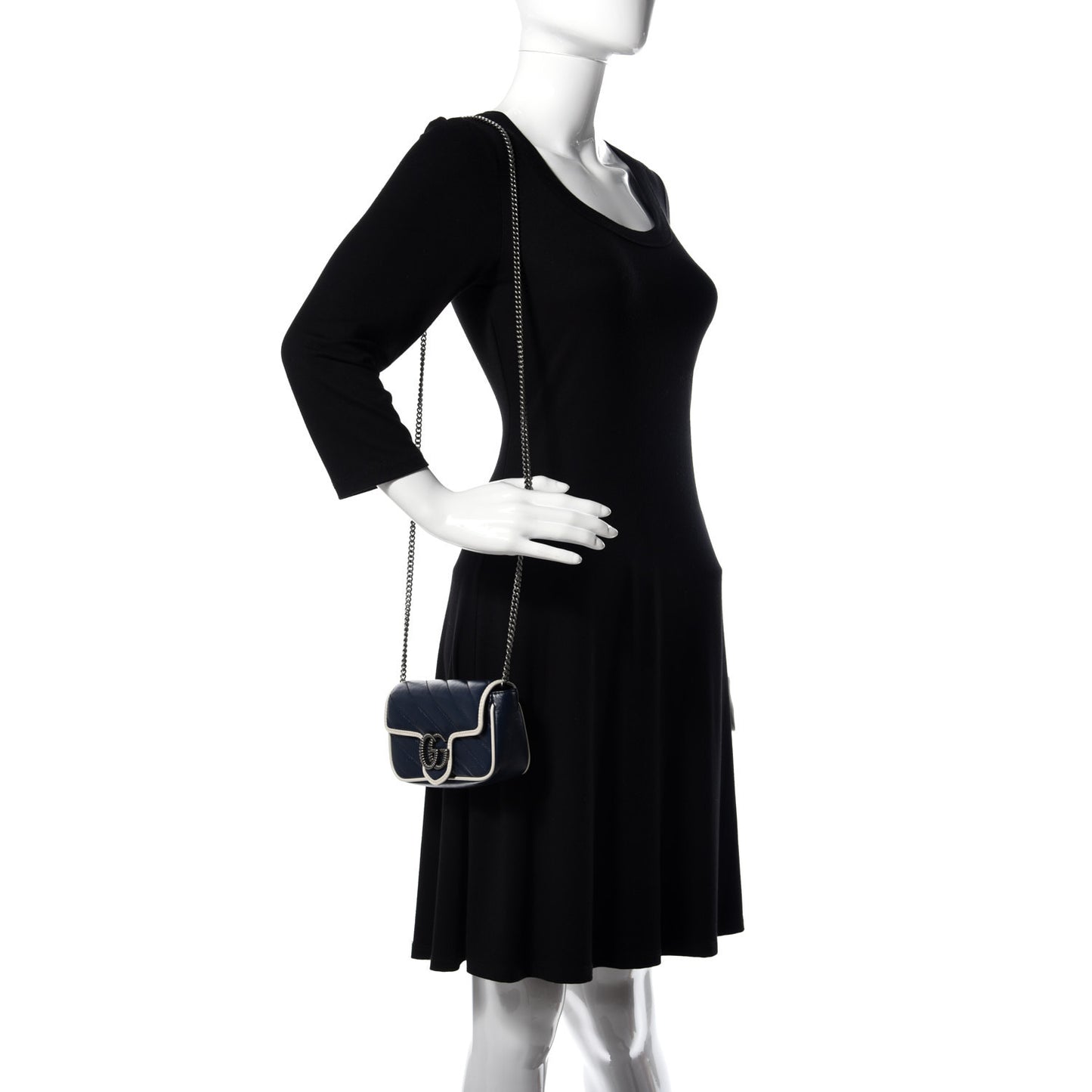 Vintage Effect Calfskin Matelasse Diagonal Super Mini Torchon GG Marmont Shoulder Bag Blue Agata Mystic White