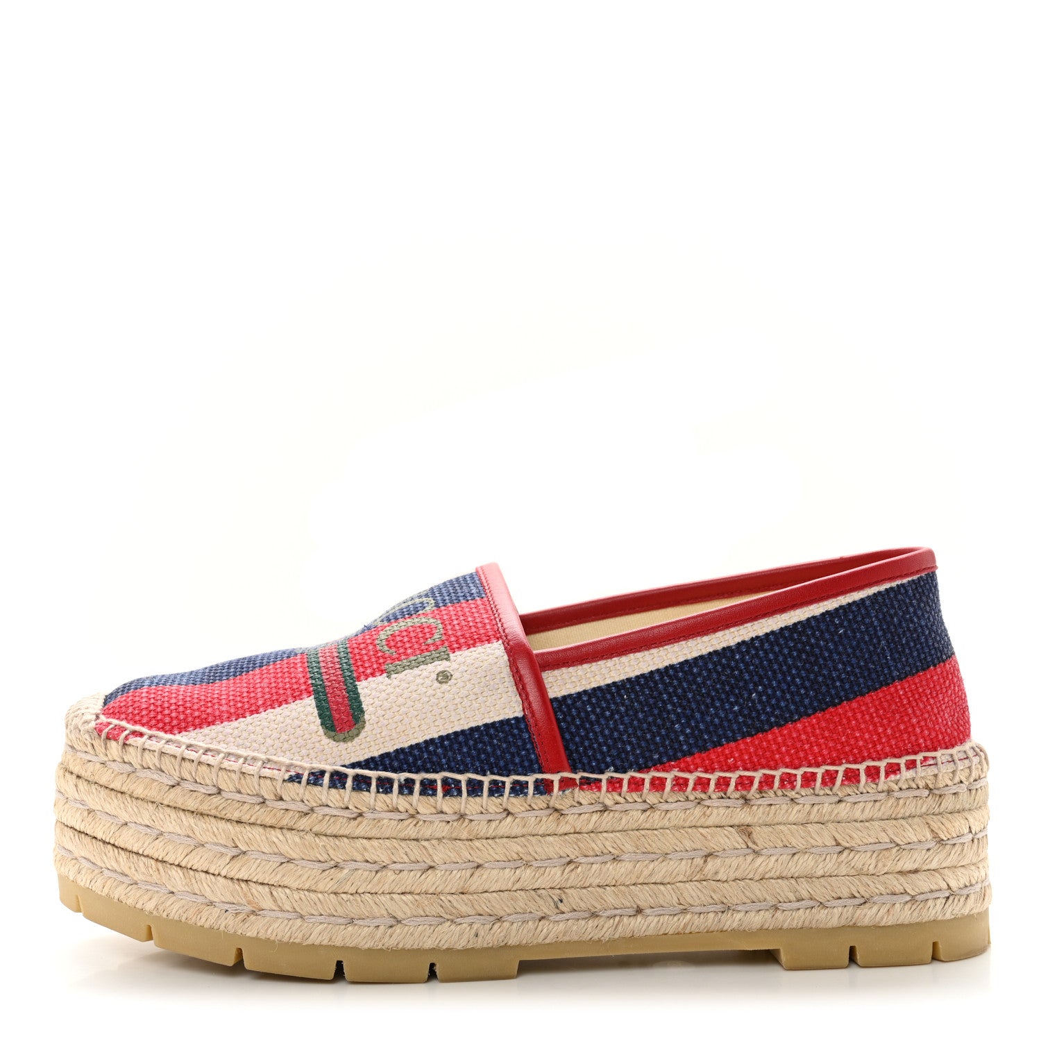 Gucci Canvas Sylvie Stripe Logo Platform Espadrilles 39.5 Mystic White Hibiscus Red Maritime 1 of 13